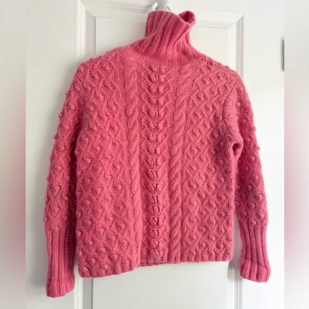 Saks Fifth Avenue Pink 100% Cashmere Cable-Knit Turtleneck Sweater Bobble Detail